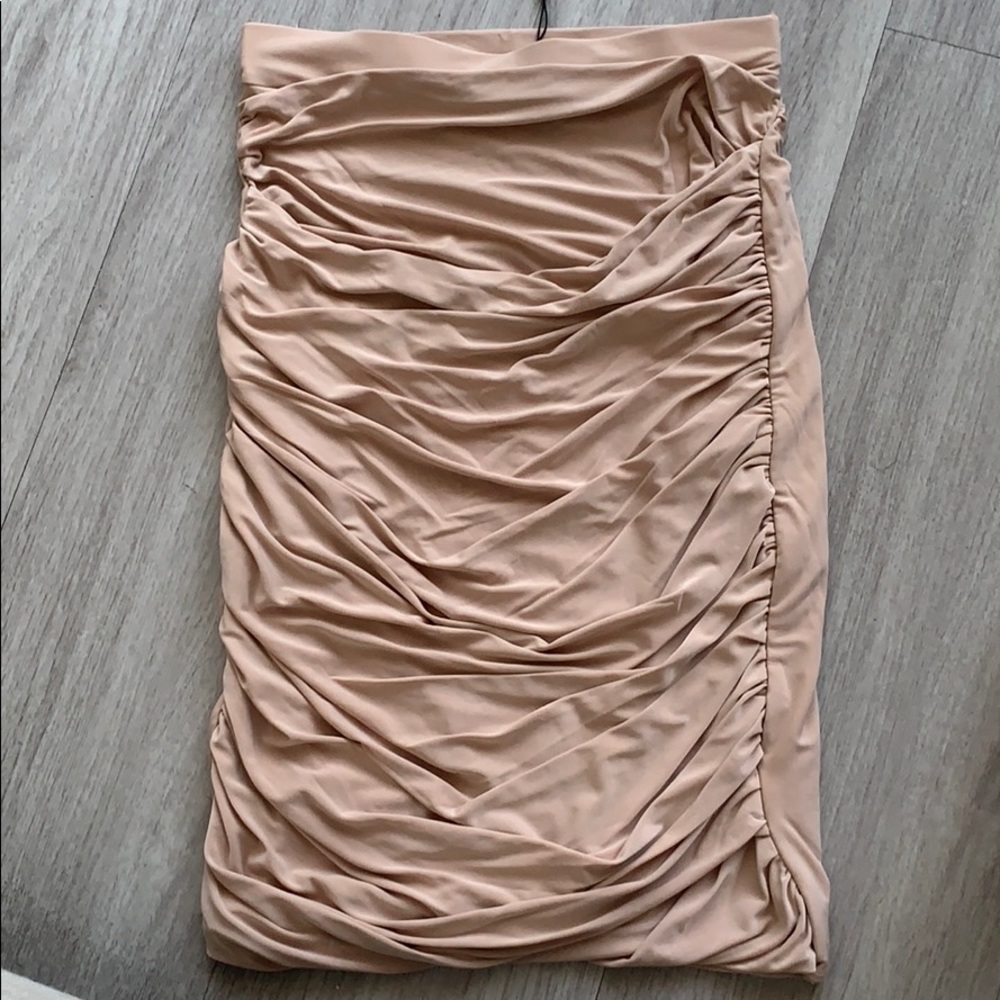Tan ruched layered mini skirt